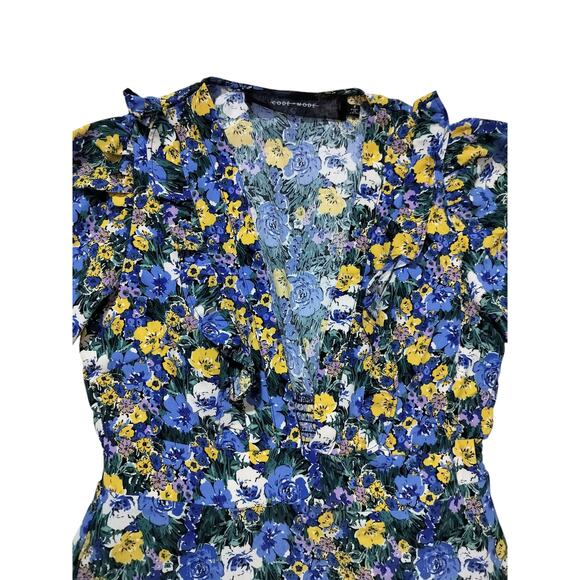 Code x Mode blue yellow casual ruffle tiered floral  maxi dress size S - Picture 5 of 14